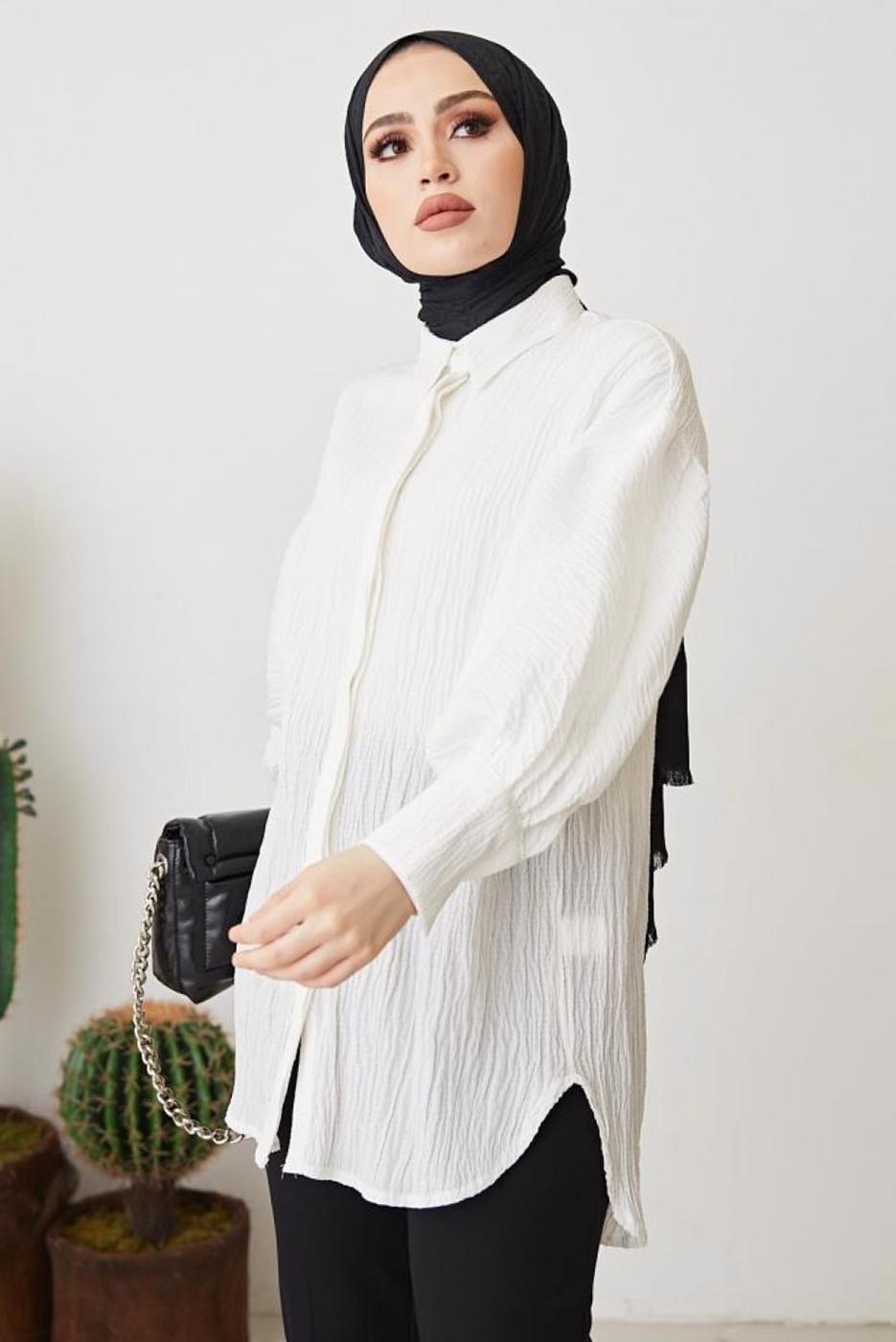 Tesettür giyim BEYAZ GÖMLEK TUNİK T 64416