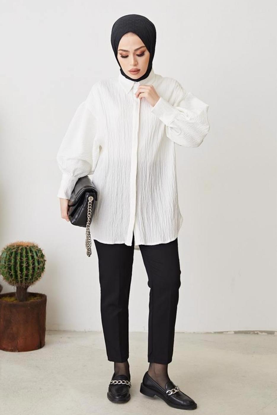 Tesettür giyim BEYAZ GÖMLEK TUNİK T 64416