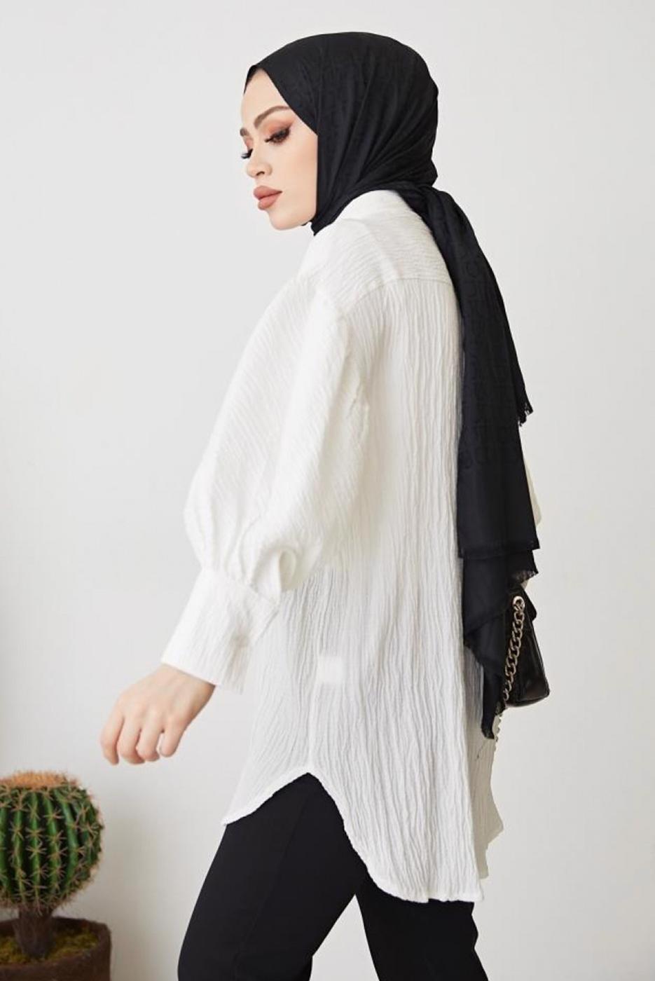 Tesettür giyim BEYAZ GÖMLEK TUNİK T 64416