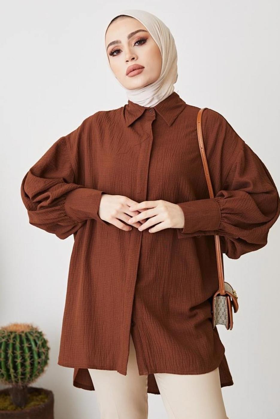 Tesettür giyim KAHVE GÖMLEK TUNİK T 64416