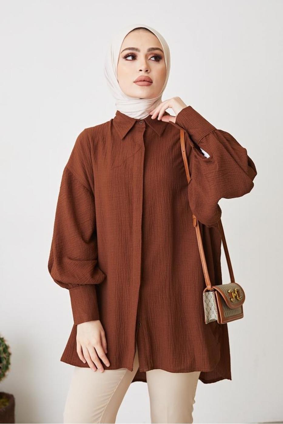 Tesettür giyim KAHVE GÖMLEK TUNİK T 64416