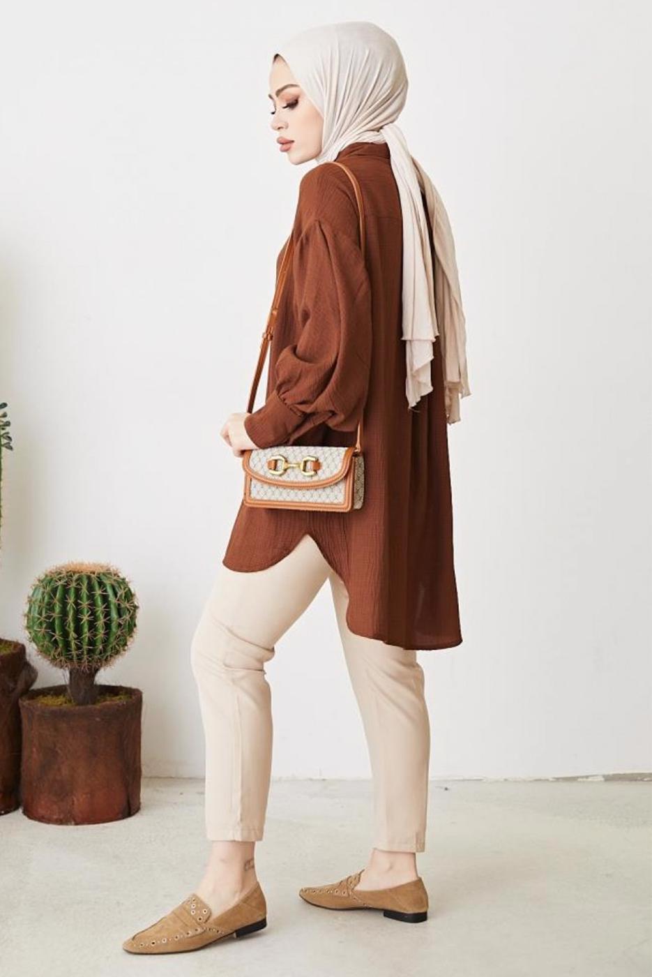 Tesettür giyim KAHVE GÖMLEK TUNİK T 64416