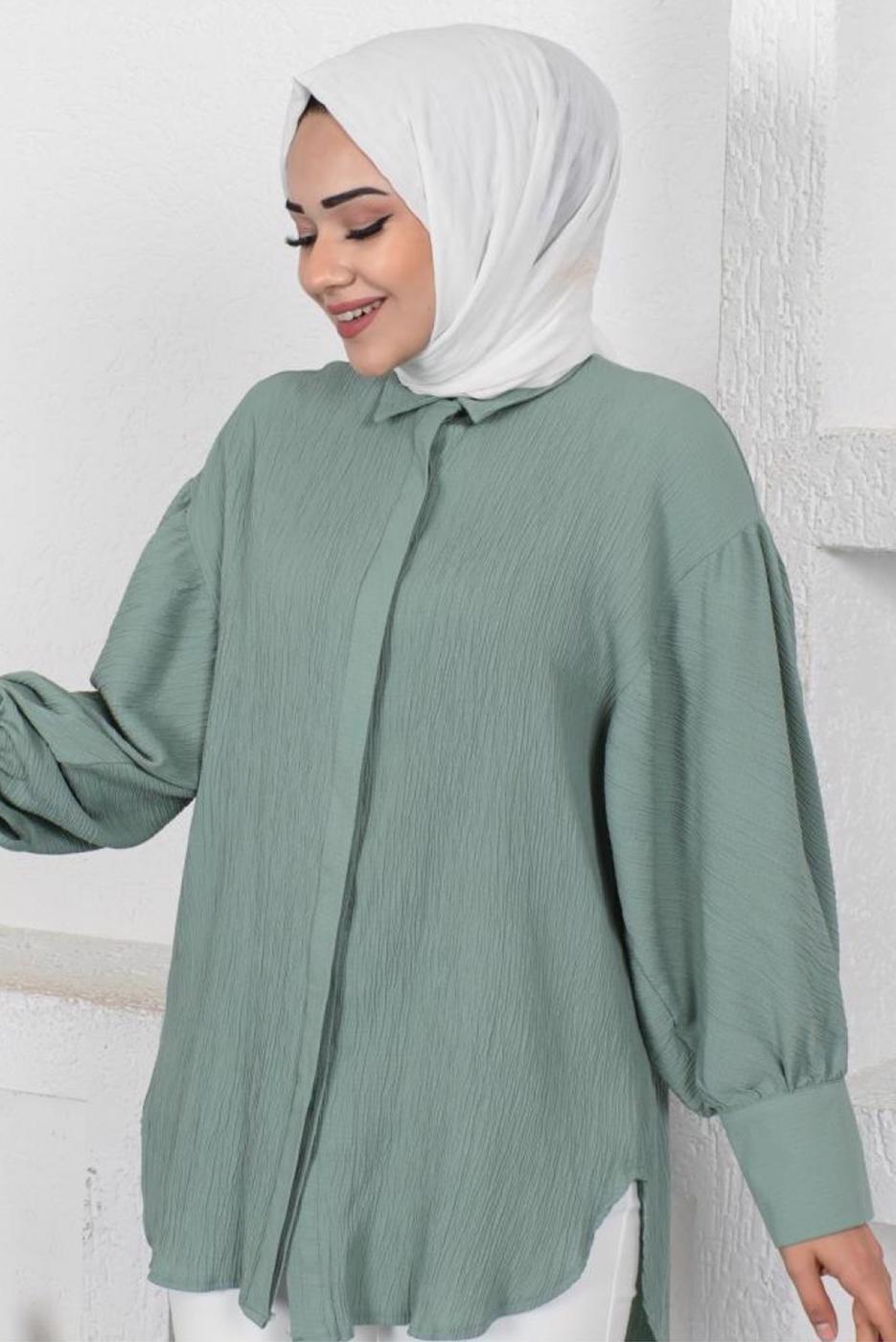 Tesettür giyim YEŞİL GÖMLEK TUNİK T 64416