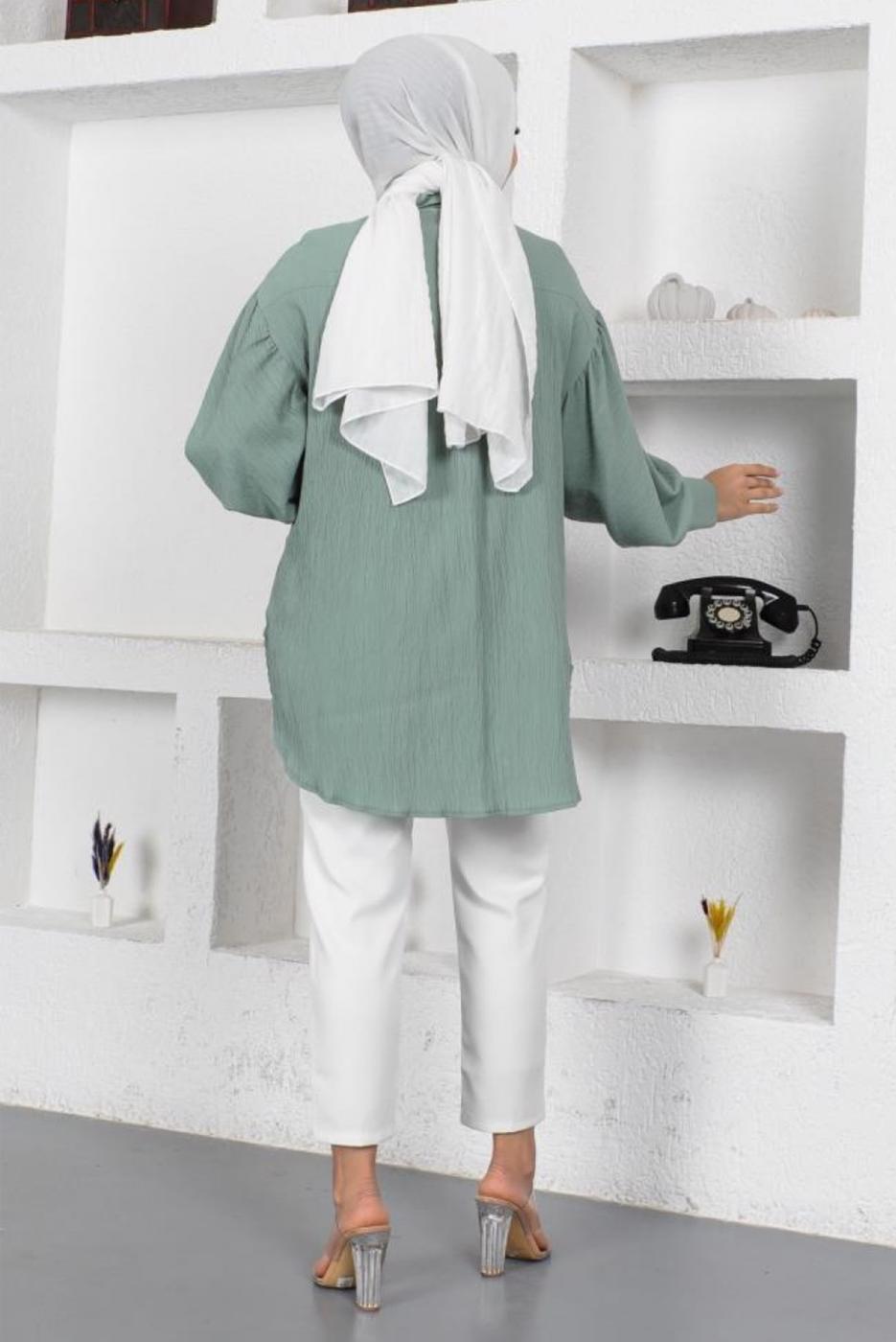 Tesettür giyim YEŞİL GÖMLEK TUNİK T 64416