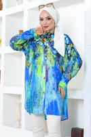 Tesettür giyim LACİVERT DESENLİ PAMUKLU TUNİK T 6642