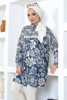 Tesettür giyim LACİVERT DESENLİ PAMUKLU TUNİK T 6644