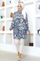 Tesettür giyim LACİVERT DESENLİ PAMUKLU TUNİK T 6644