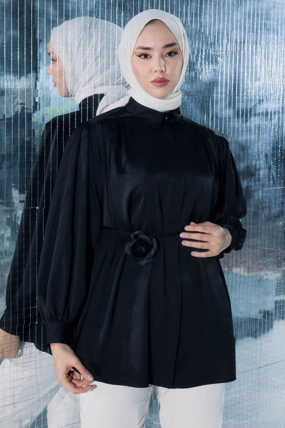 Tesettür giyim SİYAH BROŞ DETAYLI TUNİK T 70042