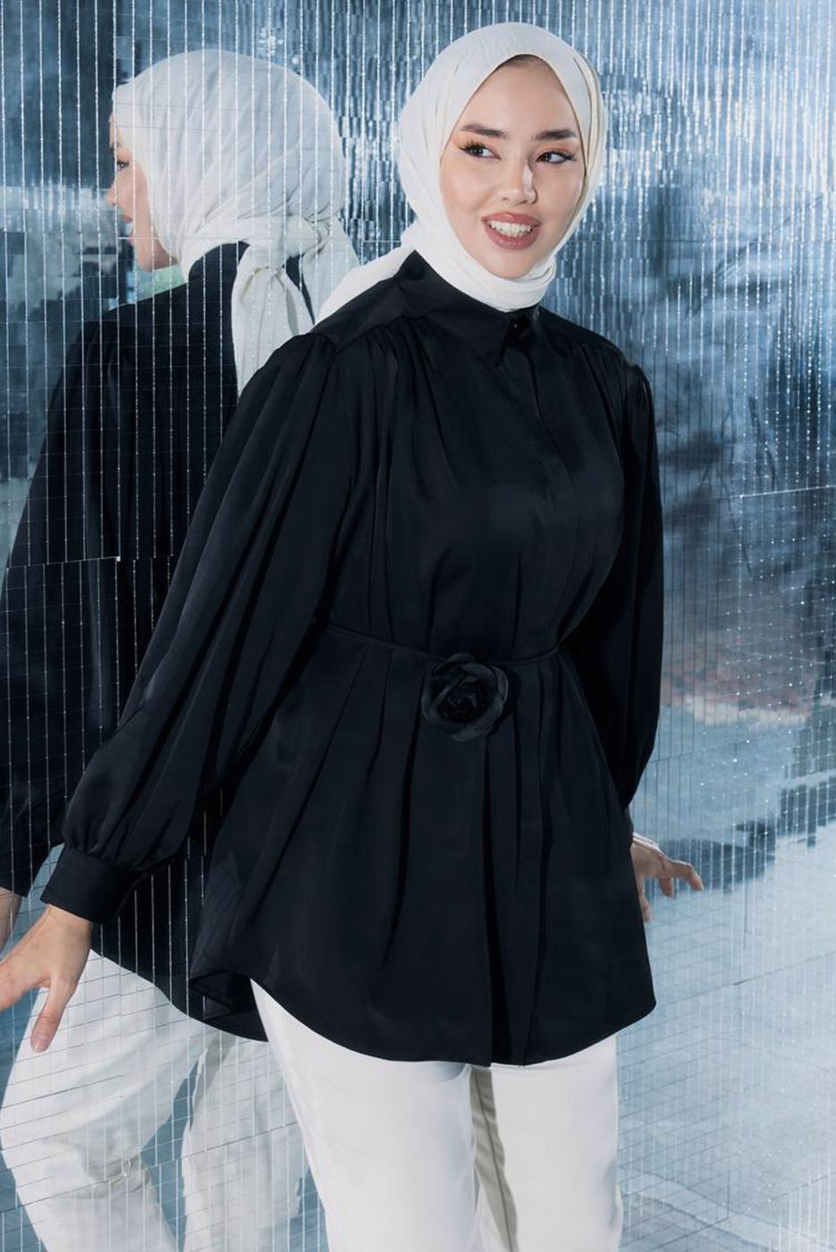Tesettür giyim SİYAH BROŞ DETAYLI TUNİK T 70042