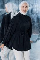 Tesettür giyim SİYAH BROŞ DETAYLI TUNİK T 70042