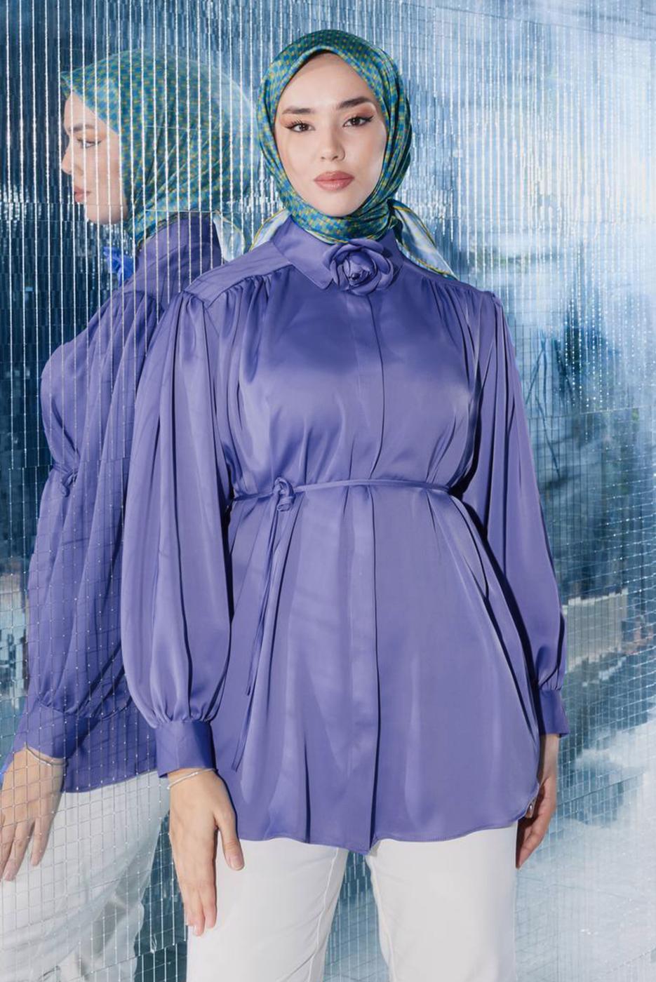 Tesettür giyim LACİVERT BROŞ DETAYLI TUNİK T 70042