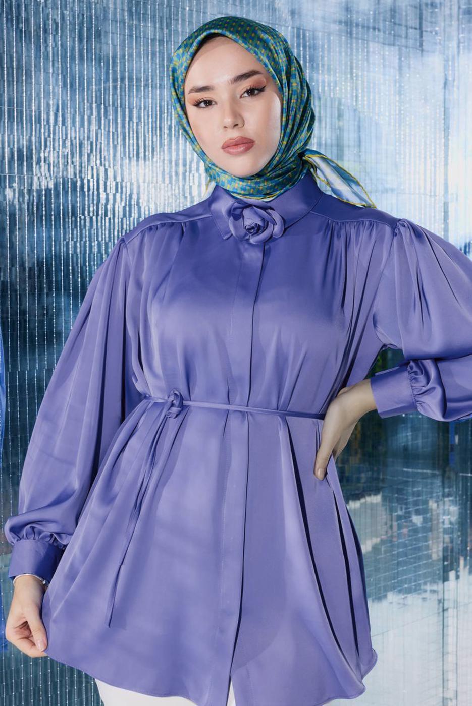 Tesettür giyim LACİVERT BROŞ DETAYLI TUNİK T 70042