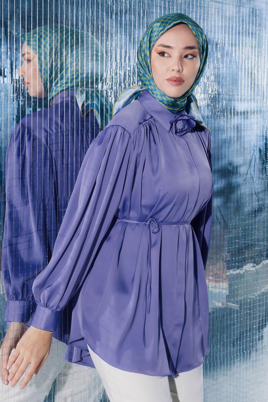 Tesettür giyim LACİVERT BROŞ DETAYLI TUNİK T 70042