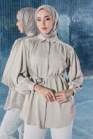 Tesettür giyim BEJ BROŞ DETAYLI TUNİK T 70042