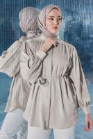 Tesettür giyim BEJ BROŞ DETAYLI TUNİK T 70042