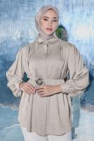 Tesettür giyim BEJ BROŞ DETAYLI TUNİK T 70042