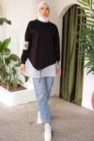 Tesettür giyim SİYAH ÇİZGİLİ TUNİK T 7114