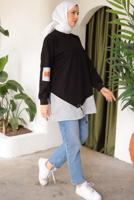 Tesettür giyim SİYAH ÇİZGİLİ TUNİK T 7114