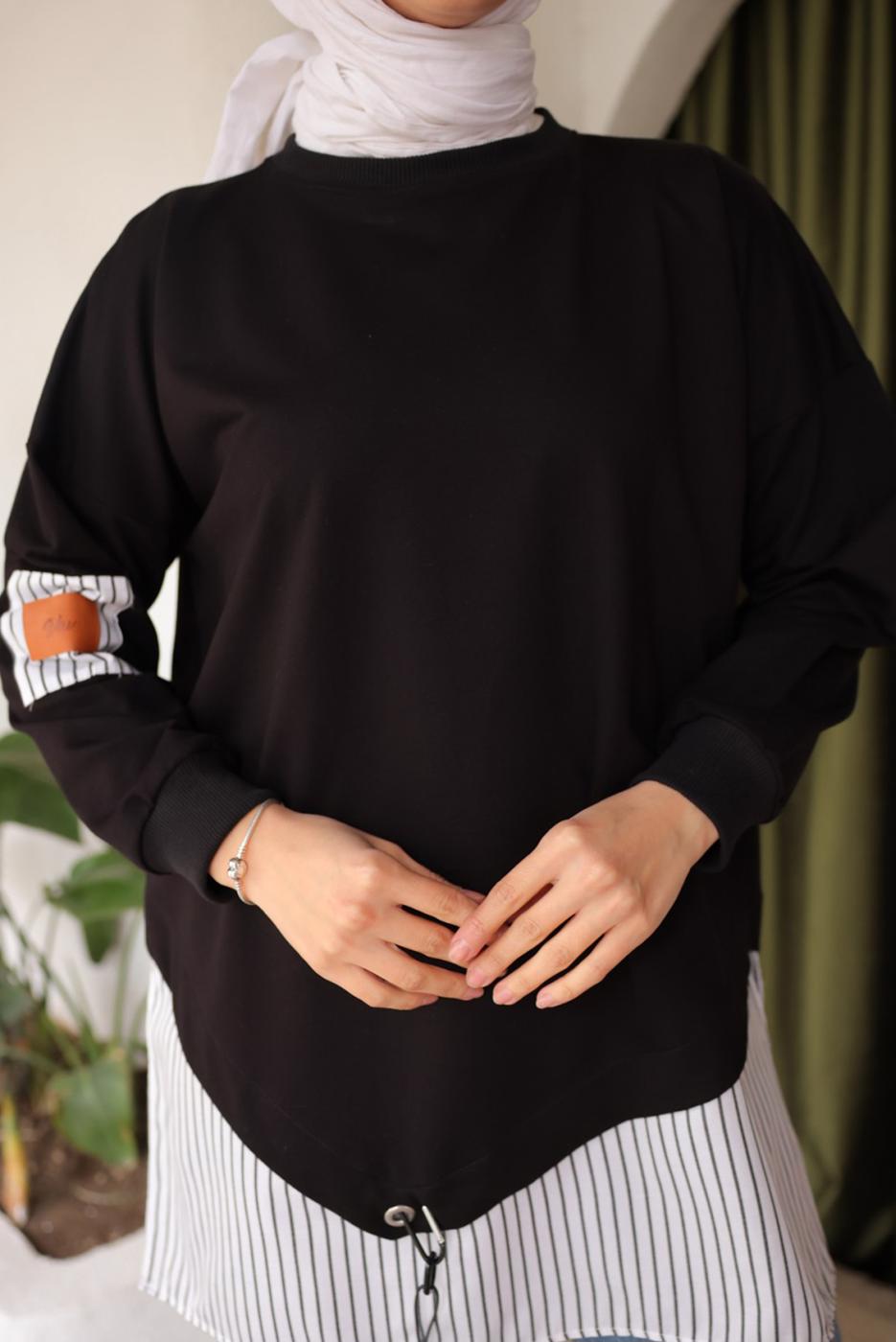 Tesettür giyim SİYAH ÇİZGİLİ TUNİK T 7114