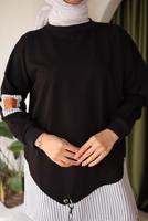 Tesettür giyim SİYAH ÇİZGİLİ TUNİK T 7114