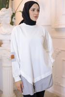 Tesettür giyim KREM ÇİZGİLİ TUNİK T 7114