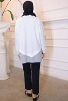 Tesettür giyim KREM ÇİZGİLİ TUNİK T 7114