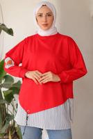 Tesettür giyim KIRMIZI ÇİZGİLİ TUNİK T 7114