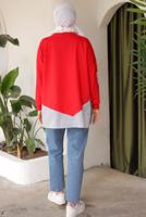 Tesettür giyim KIRMIZI ÇİZGİLİ TUNİK T 7114