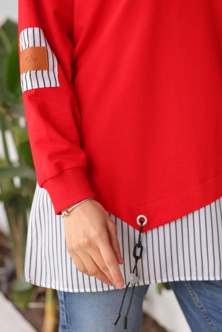 Tesettür giyim KIRMIZI ÇİZGİLİ TUNİK T 7114