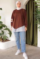 Tesettür giyim KAHVE ÇİZGİLİ TUNİK T 7114