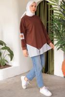 Tesettür giyim KAHVE ÇİZGİLİ TUNİK T 7114