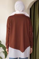 Tesettür giyim KAHVE ÇİZGİLİ TUNİK T 7114