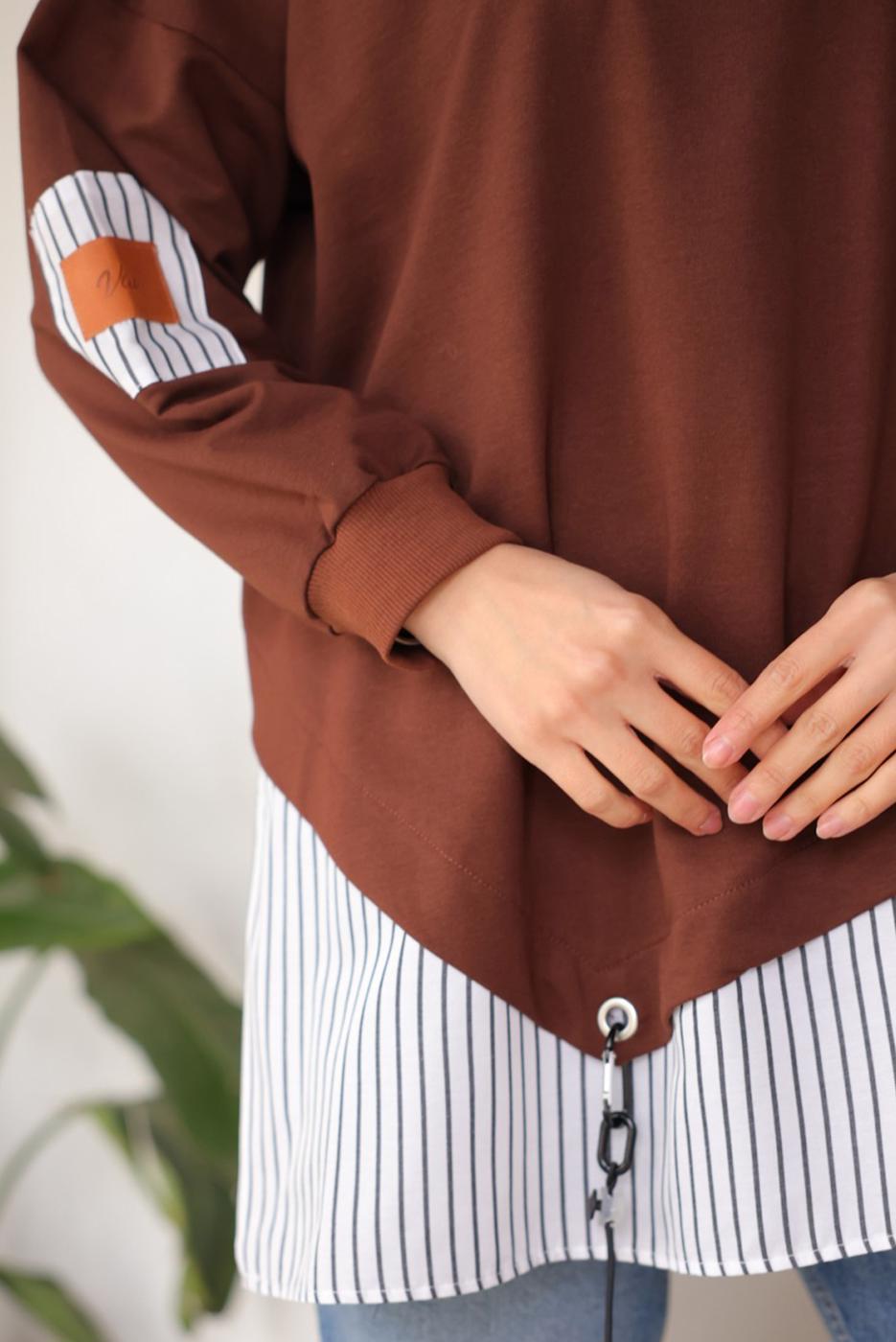 Tesettür giyim KAHVE ÇİZGİLİ TUNİK T 7114