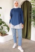 Tesettür giyim LACİVERT ÇİZGİLİ TUNİK T 7114