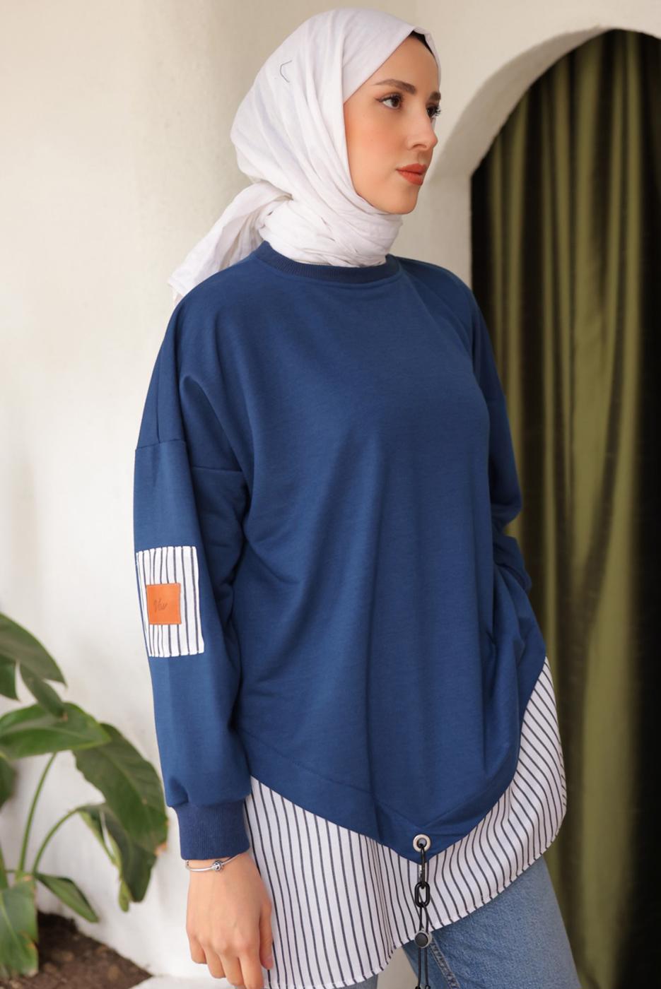 Tesettür giyim LACİVERT ÇİZGİLİ TUNİK T 7114