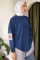 Tesettür giyim LACİVERT ÇİZGİLİ TUNİK T 7114
