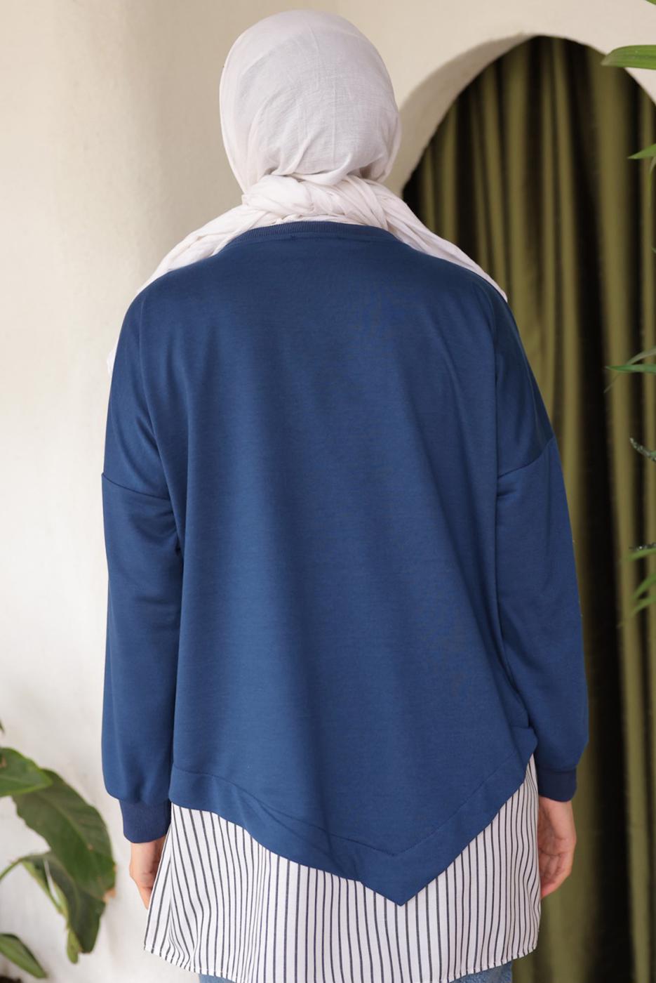 Tesettür giyim LACİVERT ÇİZGİLİ TUNİK T 7114