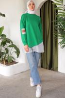 Tesettür giyim YEŞİL ÇİZGİLİ TUNİK T 7114