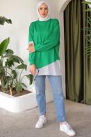 Tesettür giyim YEŞİL ÇİZGİLİ TUNİK T 7114