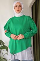 Tesettür giyim YEŞİL ÇİZGİLİ TUNİK T 7114
