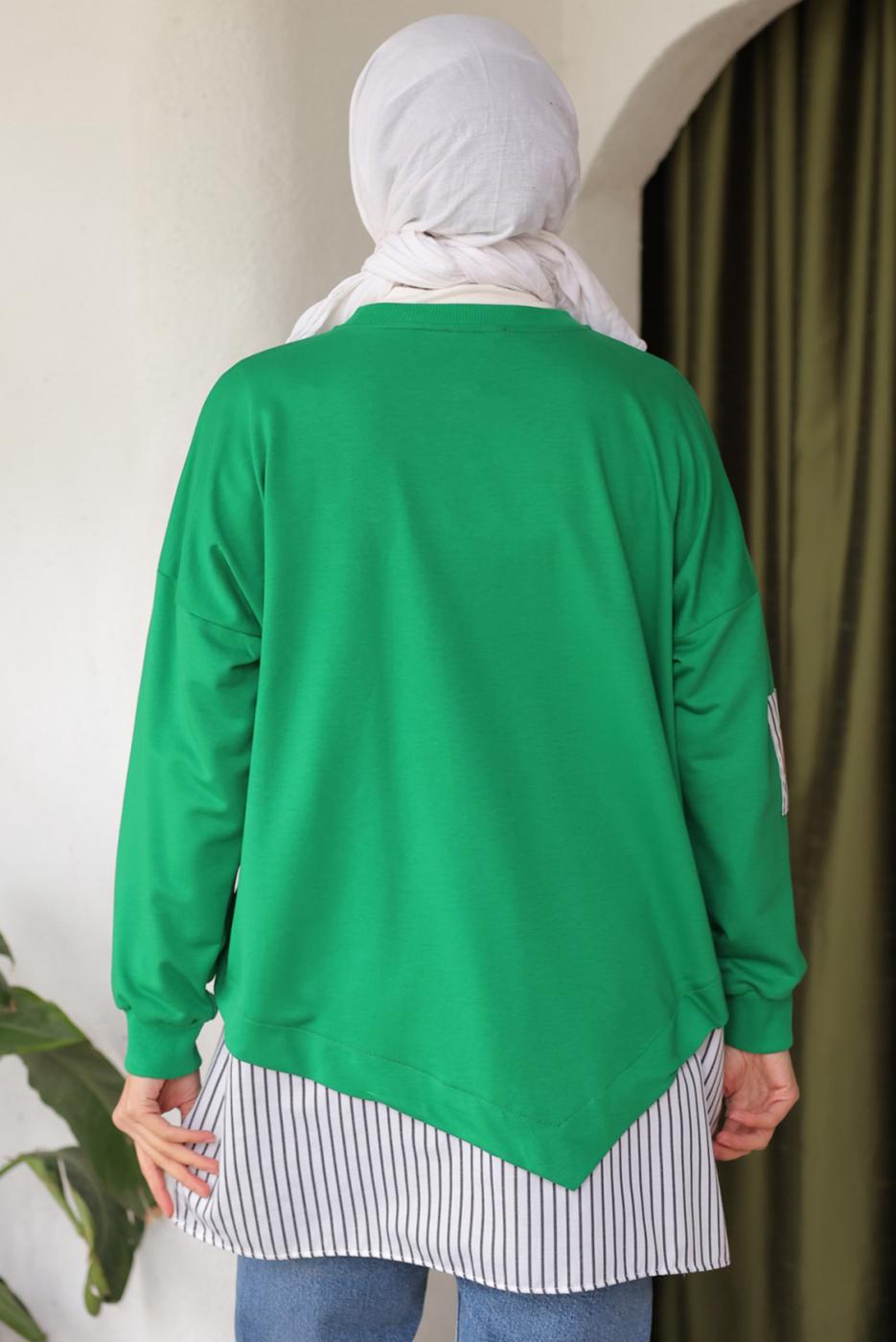 Tesettür giyim YEŞİL ÇİZGİLİ TUNİK T 7114