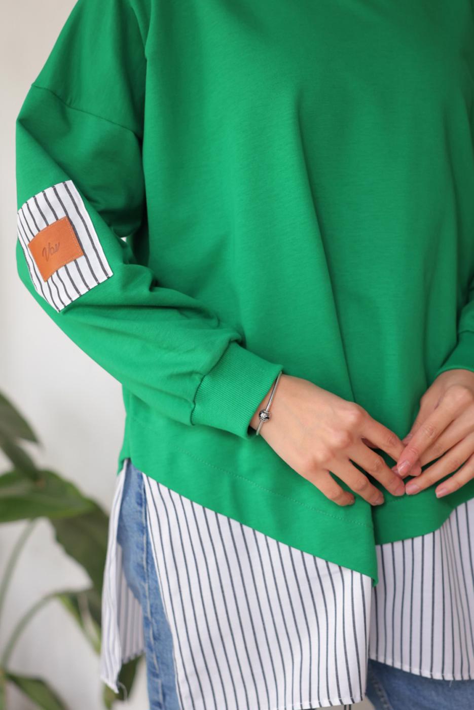 Tesettür giyim YEŞİL ÇİZGİLİ TUNİK T 7114