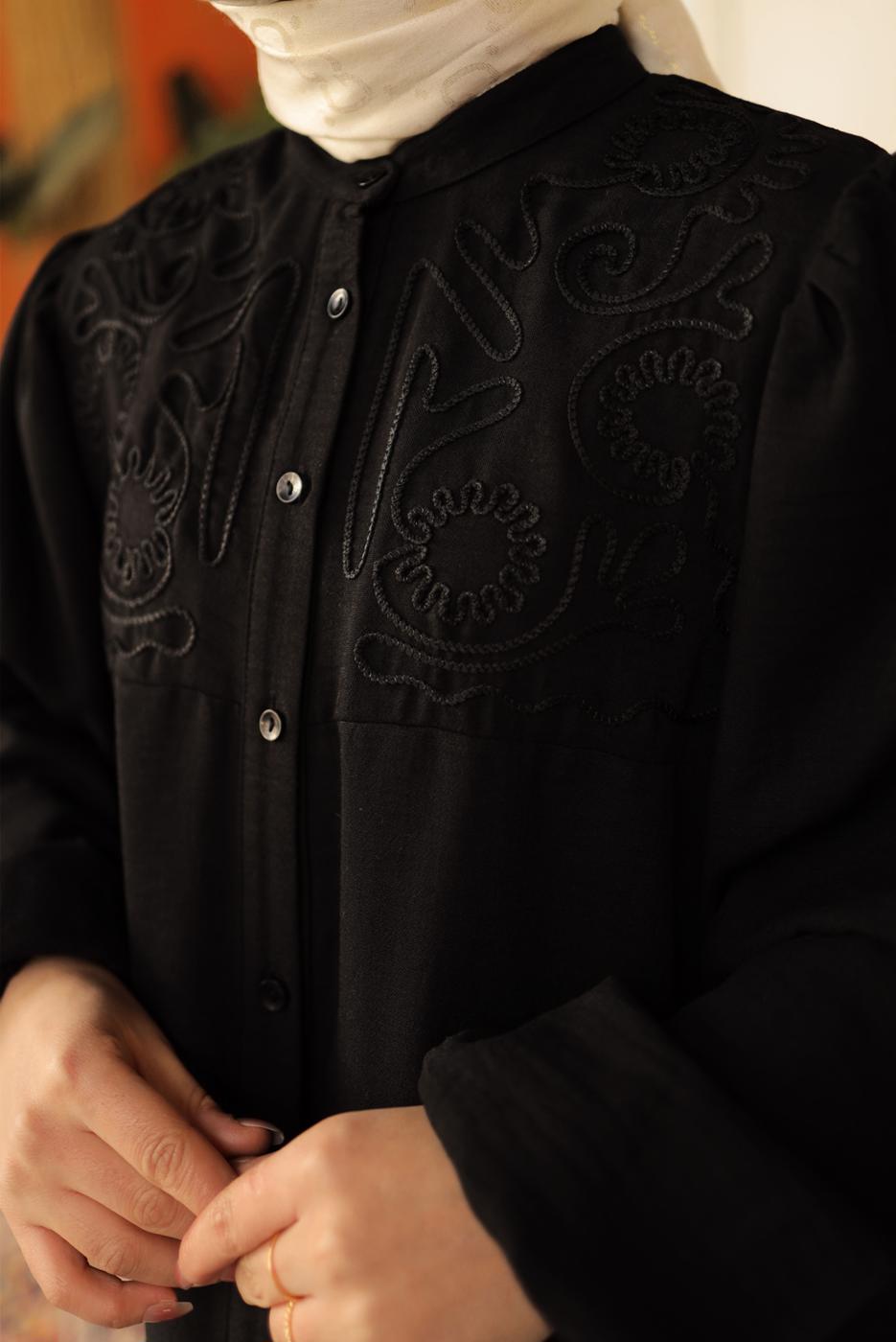 Tesettür giyim SİYAH BALON KOL GÖMLEK TUNİK T 7202