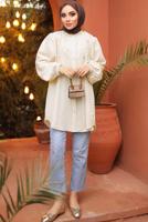 Tesettür giyim BEJ BALON KOL GÖMLEK TUNİK T 7202