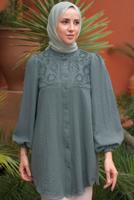 Tesettür giyim GRİ BALON KOL GÖMLEK TUNİK T 7202