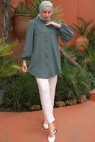 Tesettür giyim GRİ BALON KOL GÖMLEK TUNİK T 7202