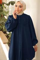 Tesettür giyim LACİVERT BALON KOL GÖMLEK TUNİK T 7202
