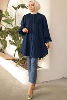 Tesettür giyim LACİVERT BALON KOL GÖMLEK TUNİK T 7202