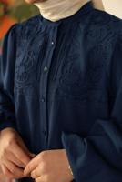 Tesettür giyim LACİVERT BALON KOL GÖMLEK TUNİK T 7202