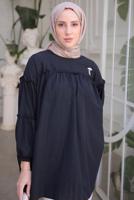 Tesettür giyim SİYAH BROŞ DETAYLI TUNİK T 74616
